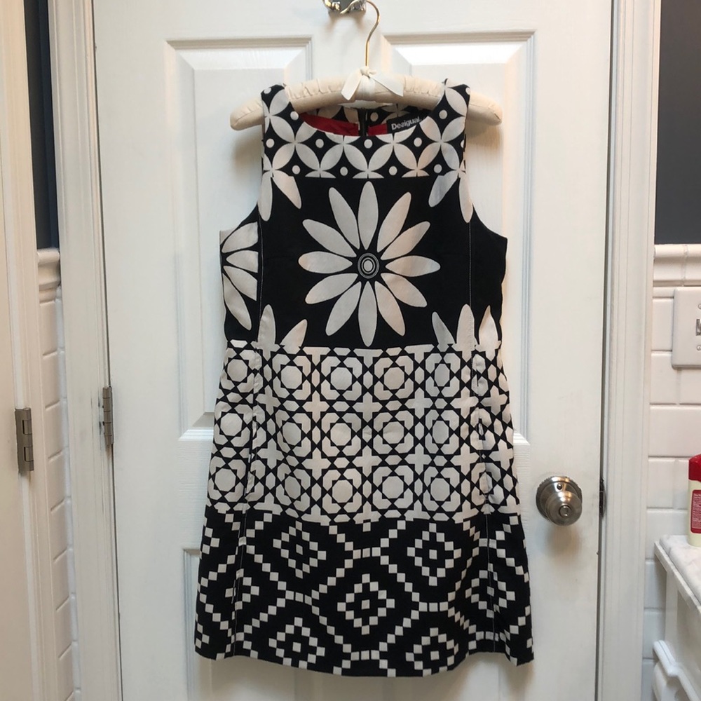 Desigual Black and White Floral Geometric Dress